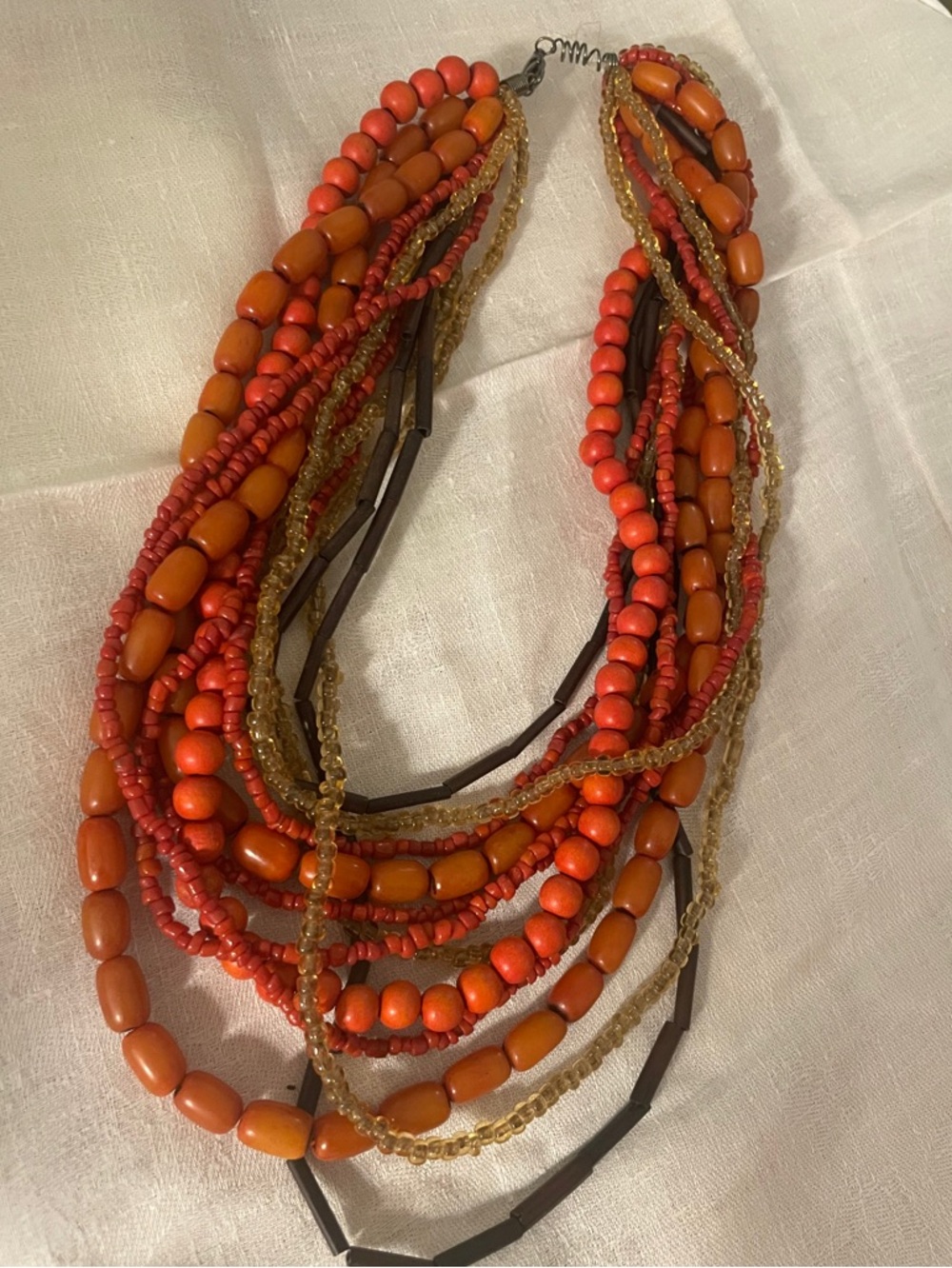 Multi-Strand Orange, Red, & Brown Beaded Women's Necklace - Unbranded - Picture 2 of 2